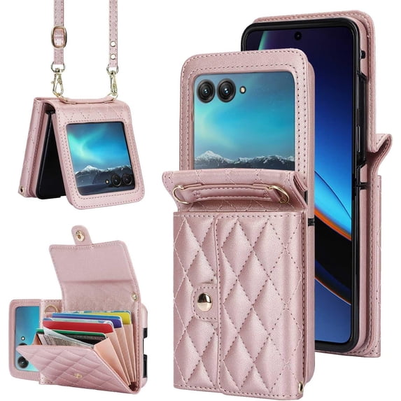 for Motorola Moto Razr+ 2023 Case with RFID Blocking, Moto Razr Plus Wallet Phone Case with Card Holder Women Girls PU Leather Kickstand Motorola Razr+ 2023 Wallet Phone Case Rosegold