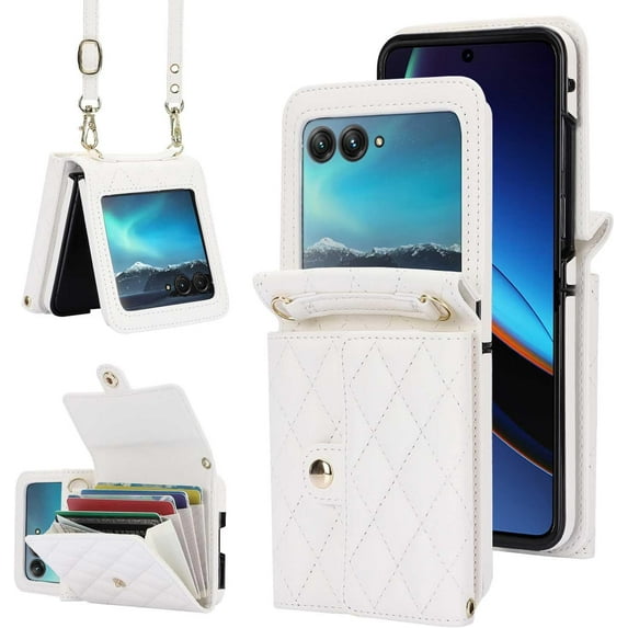 for Motorola Moto Razr+ 2023 Case with RFID Blocking, Moto Razr Plus Wallet Phone Case with Card Holder Women Girls PU Leather Kickstand Motorola Razr+ 2023 Wallet Phone Case White