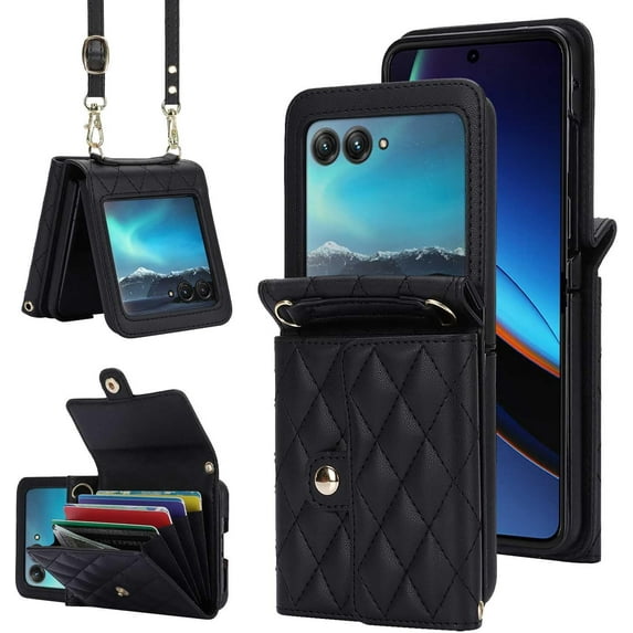 for Motorola Moto Razr+ 2023 Case with RFID Blocking, Moto Razr Plus Wallet Phone Case with Card Holder Women Girls PU Leather Kickstand Motorola Razr+ 2023 Wallet Phone Case Black