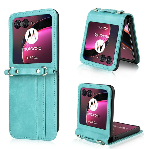 for Motorola Moto Razr 2024 Case Wallet with Card Holder for Women Motorola Moto Razr 2024 Case with Detachable Crossbody Lanyard PU Leather Shockproof Protective Cover Case,Green