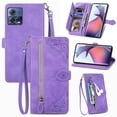thumbnail image 1 of for Motorola Moto S30 Pro Case for Women, Wallet Case with Zipper Pocket Purse Flower Embossed PU Leather Card Slots Wrist Strap Flip Folio Protective Cover for Motorola Moto S30 Pro, Purple, 1 of 7