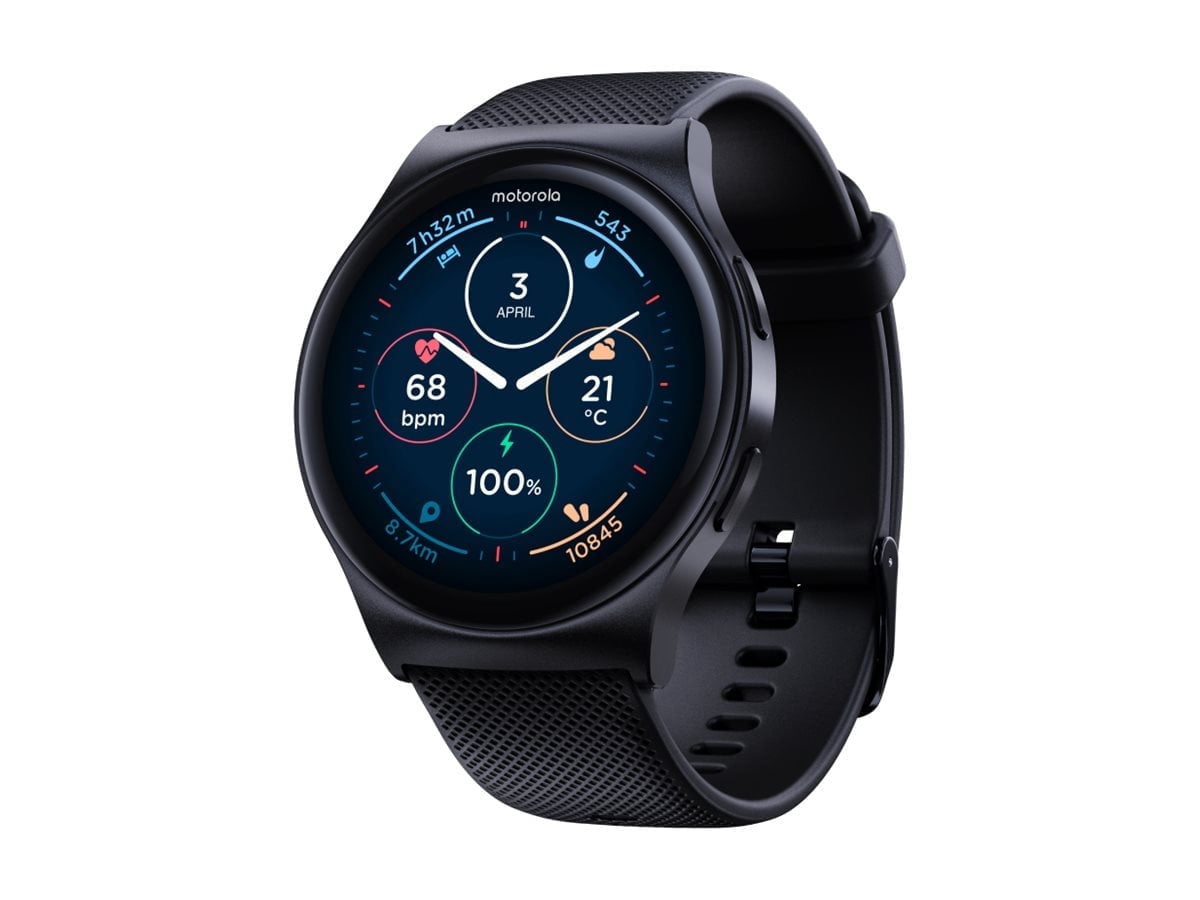 Motorola Moto Watch 120 - Black zinc alloy - smart watch with strap - silicone - display 1.43" - Bluetooth, Bluetooth - 1.94 oz - phantom black