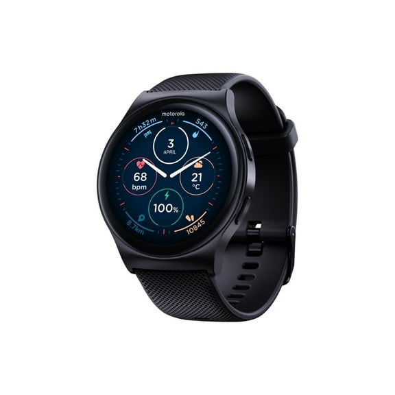 Motorola Moto Watch 120 - Black zinc alloy - smart watch with strap - silicone - display 1.43" - Bluetooth, Bluetooth - 1.94 oz - phantom black