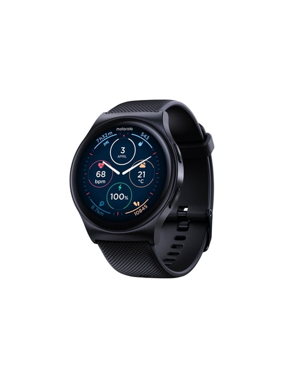 Moto Watch 120 - Black zinc alloy - smart watch with strap - silicone - display 1.43" - Bluetooth, Bluetooth - 1.94 oz - phantom black