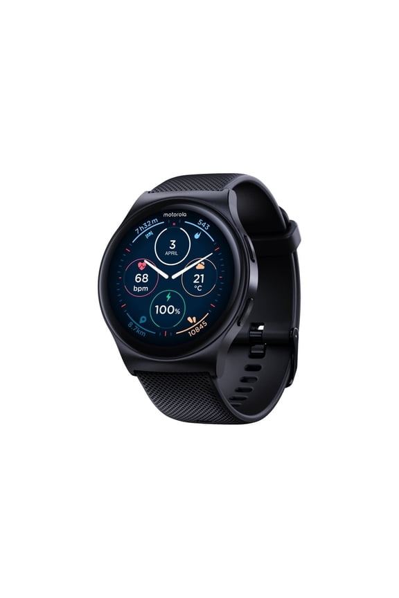 Moto Watch 120 - Black zinc alloy - smart watch with strap - silicone - display 1.43" - Bluetooth, Bluetooth - 1.94 oz - phantom black