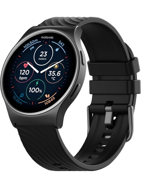 , MOSWZ120-PB Moto Watch 120 Premium Bluetooth Smartwatch with AMOLED Display, 240 Hours Battery Life, Phantom Black