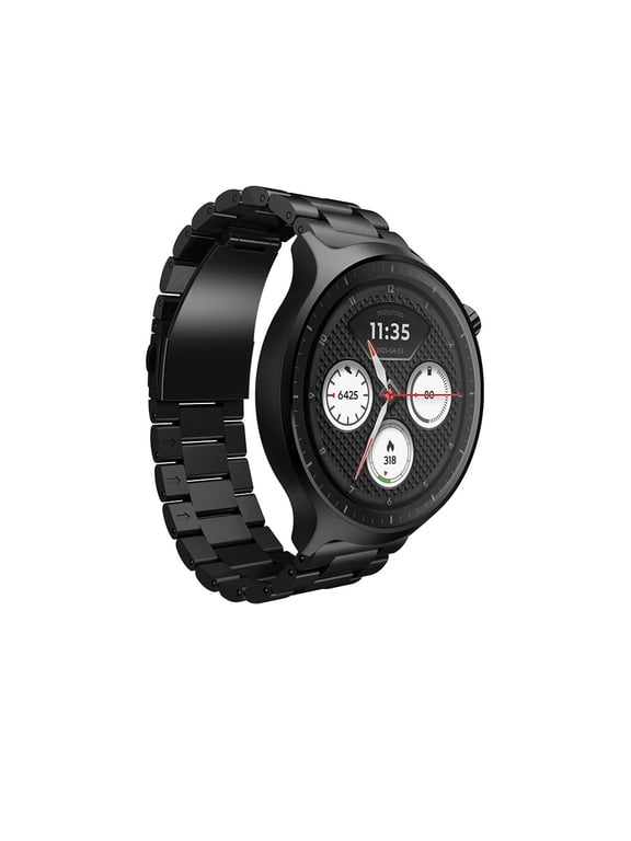 Moto Watch, OLED 1.4" Display, Bluetooth 5.3, Moto AI, Round, Black Stainless Steel Band, Built-in GPS, Waterproof, for Android Devices Black