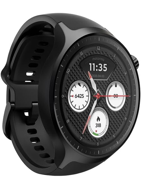 Moto Watch, OLED 1.4" Display, Bluetooth 5.3, Moto AI, Round, Silicone Black Band, Built-in GPS, Waterproof, for Android Devices Volcanic Black