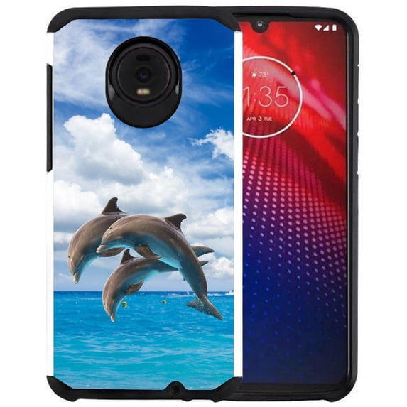 Motorola Moto Z4 Phone Case - Colorful Design Hybrid Armor Case Shockproof Dual Layer Protective Phone Cover - Jumping Dolphin