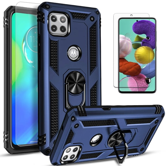 Motorola One 5G Ace Case, [Not fit for Motorola Moto One 5G/ Moto G 5G], With [Tempered Glass Screen Protector Included], STARSHOP Drop Protection Ring Kickstand Cover- Ink Blue