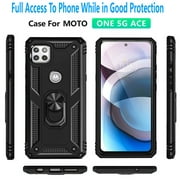 Motorola One 5G Ace Case, STARSHOP Drop Protection Ring Kickstand Cover- Black