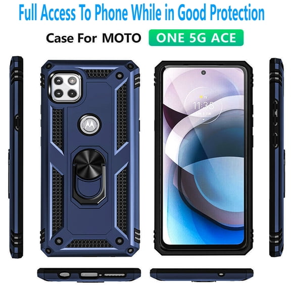 Motorola One 5G Ace Case,  STARSHOP Drop Protection Ring Kickstand Cover- Ink Blue