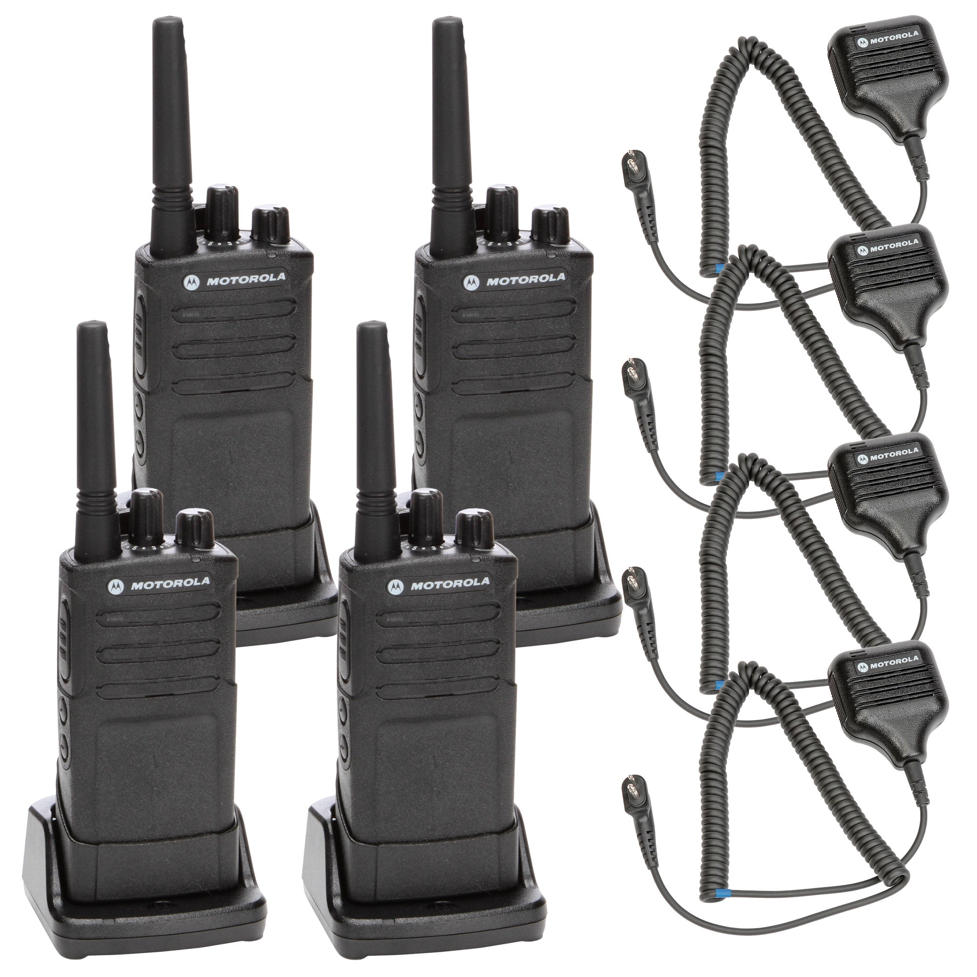 Motorola RMU2080 On-Site Rugged Two-Way Business Radio (RMU2080) + HKLN4606 Remote Speaker Mic (4-Pack)