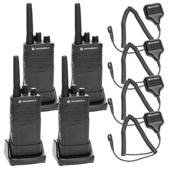 Motorola RMU2080 On-Site Rugged Two-Way Business Radio (RMU2080) + HKLN4606 Remote Speaker Mic (4-Pack)