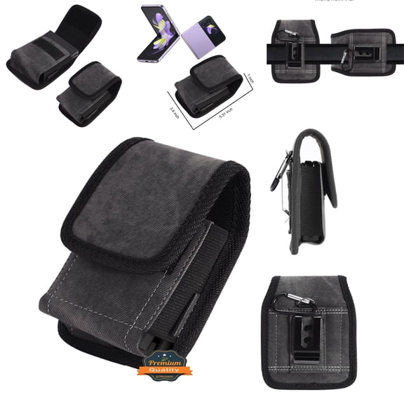 For Motorola Razr 2019, Motorola Razr 5G Universal Extra Small Pouch Case Vertical Phone Holster Nylon Pouch Cover with Belt Clip Loop, Secure & Hook Carabiner - Black Denim