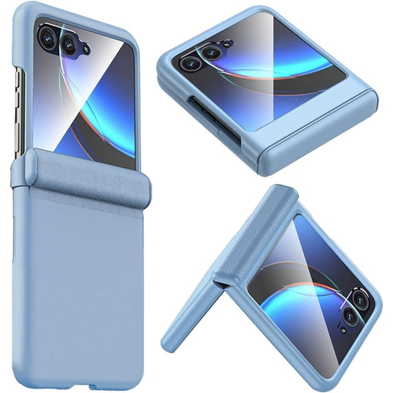 for Motorola Razr+ 2023 Case with Integrated Glass Screen Protector, Motorola Razr Plus Case with Hinge Protection, Slim Hard PC Full Coverage Phone Case for Motorola Razr Plus 2023 - Blue