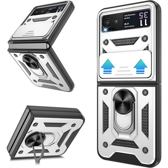 for Motorola Razr 2023 Case [Not Fit Razr Plus 2023], Heavy Duty Shockproof with 360° Rotation Metal Kickstand [ Grade] Protective Case for Moto Razr 2023, Silver