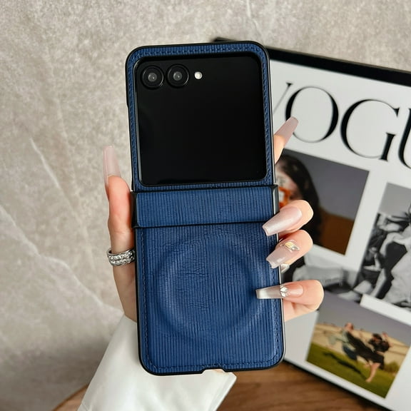 for Motorola Razr 2024/2025 Case, Classic PU Leather Magnetic Cover with Hinge Protection [Compatible with Mag-Safe] Shockproof Protective Cover Case for Motorola Razr 2024/2025, Blue
