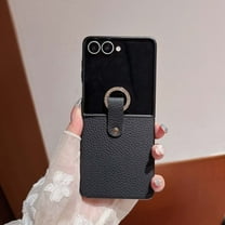 for Motorola Razr 2024 Case with Diamond Ring Buckle, Ring Grip, Lychee Texture PU Leather Anti-Scratch Shockproof Protective Slim Phone Case for Motorola Razr 2024 Women Girls, Black