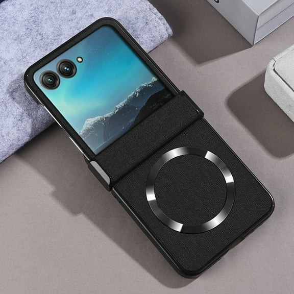 for Motorola Razr 2024 Case, Fabric Back + PC Frame, Luxury Strong Magsafe Shockproof Thin Fit Lightweight Phone Case Cover with Hinge Protection for Motorola Razr 2024, Black