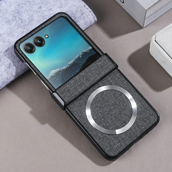 for Motorola Razr 2024 Case, Fabric Back + PC Frame, Luxury Strong Magsafe Shockproof Thin Fit Lightweight Phone Case Cover with Hinge Protection for Motorola Razr 2024, Gray