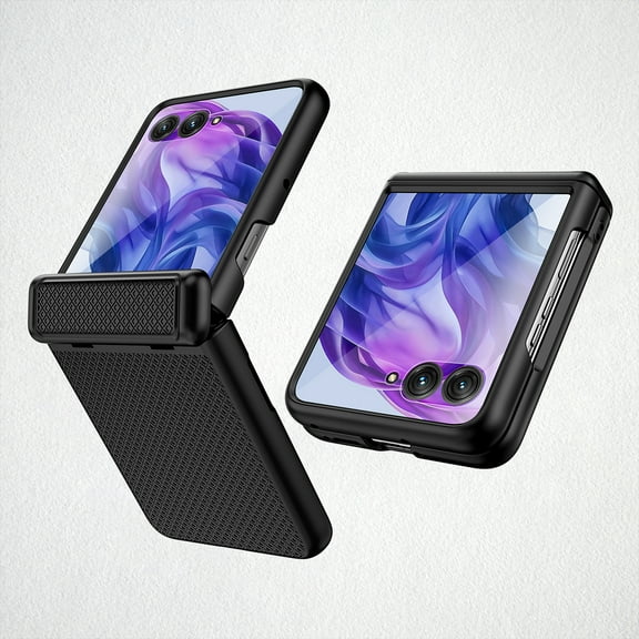 for Motorola Razr+ 2024 Case with Hinge Protection, Built-in External Tempered Glass Screen Protector, Slim Shock Absorbing Fiber Drop Protective Case for Motorola Razr+ 2024, Black