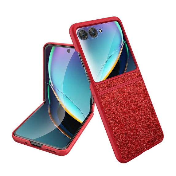 for Motorola Razr+ 2024 Case, Luxury Anti-Scratch Glitter Shockproof Protective Skin-Friendly with Tempered Glass Screen Protector Phone Case Cover for Girls for Motorola Razr+ 2024, Red