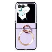 for Motorola Razr 2024 Case, Luxury Ring Kickstand PU Leather Shockproof Strong Magsafe Hinge Protection Anti-Scratch Classic Phone Case Cover for Motorola Razr 2024, Purple