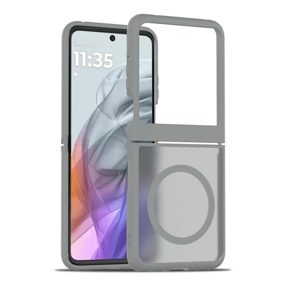 for Motorola Razr 2024 Case: Magnetic Translucent Matte Shockproof Slim Compatible with MagSafe - Military Grade Drop Proof Hard Back Anti-Fingerprint Protective Cell Phone Cover,Gray