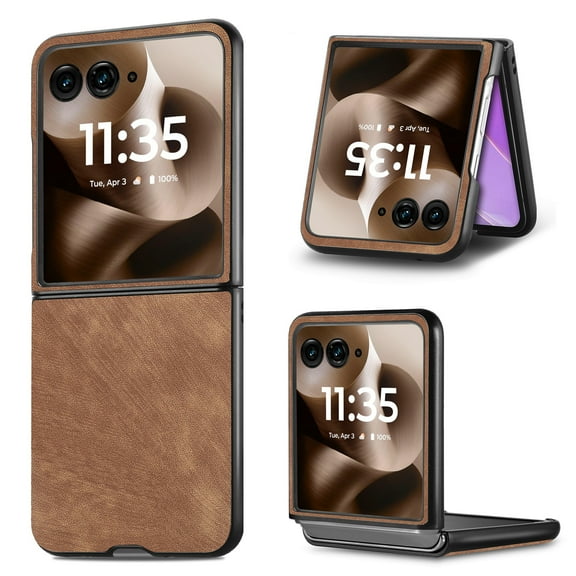 for Motorola Razr+ 2024 Luxury Case, PU Leather + PC Lightweight Slim Fit Anti-Scratch Classic Shockproof Protective Thin Phone Cover for Motorola Razr+ 2024, Brown