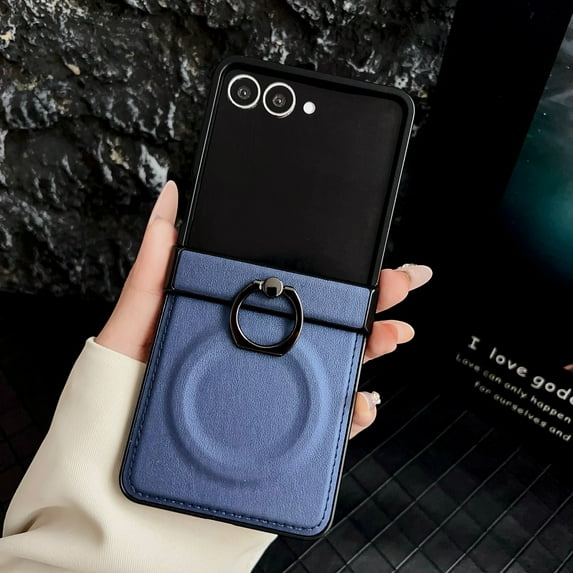 for Motorola Razr+ 2024/Razr 60 Magnetic Case with Hinge Protection, Military Grade Drop Protection, Ring Stand & Secure Ring, Shockproof Bumper Phone Cover for Motorola Razr+ 2024/Razr 60, Blue