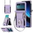 thumbnail image 1 of for Motorola Razr 2024 Wallet Case Crossbody, PU Leather Zipper Handbag Purse Flip Cover, Back Card Slots, Adjustable Shoulder Strap, Finger Ring Stand for Motorola Razr 2024, Purple, 1 of 8