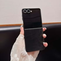 For Motorola Razr 2025/2024 Phone Case,Glossy Anti-Scratch PU Leather Back,Hard PC PU Leather Ultra Slim Shockproof Anti-fall Protection Rugged Durable Thin Fit Phone Case,Black