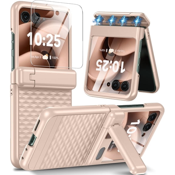 for Motorola Razr 2025 Case/Razr 2024 Case [Hinge ProtectionKickstand] [Built-in Front Screen Protector] [Anti-Slip][15FT Drop Protection] Shockproof Slim Phone Case for Moto Razr 2025/2024