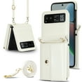 thumbnail image 1 of For Motorola Razr 40 PU Leather Case, Stylish Crossbody Strap Wristband Card Slots Magnetic Snap RFID Blocking Drop Protective Rugged Case for Motorola Razr 40, White, 1 of 7