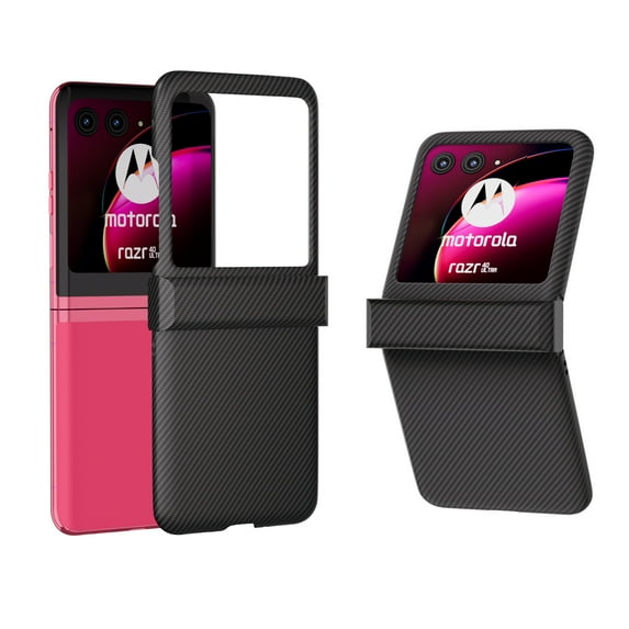 for Motorola Razr 40 Ultra Case with Hinge Protection, Carbon Fiber Texture Slim Shockproof Durable Anti-Scratch Hard PC Protective Phone Cover Case for Motorola Razr 40 Ultra, Black