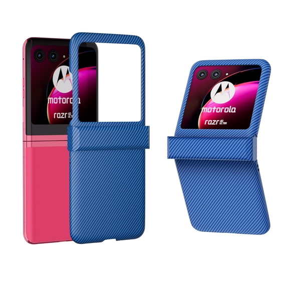 for Motorola Razr 40 Ultra Case with Hinge Protection, Carbon Fiber Texture Slim Shockproof Durable Anti-Scratch Hard PC Protective Phone Cover Case for Motorola Razr 40 Ultra, Blue