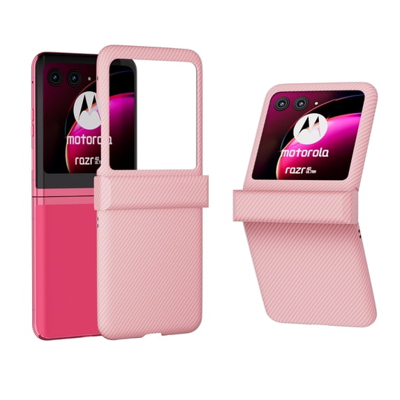 for Motorola Razr 40 Ultra Case with Hinge Protection, Carbon Fiber Texture Slim Shockproof Durable Anti-Scratch Hard PC Protective Phone Cover Case for Motorola Razr 40 Ultra, Pink