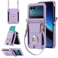 thumbnail image 1 of for Motorola Razr 40 Ultra Case, Retro PU Leather Shockproof Protection Phone Case Wallet Built in Credit Card Slots Flip Cover Finger Ring Stand with Long Strap + Short Strap, Purple, 1 of 7