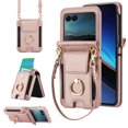 thumbnail image 1 of for Motorola Razr 40 Ultra Case, Retro PU Leather Shockproof Protection Phone Case Wallet Built in Credit Card Slots Flip Cover Finger Ring Stand with Long Strap + Short Strap, Rosegold, 1 of 8