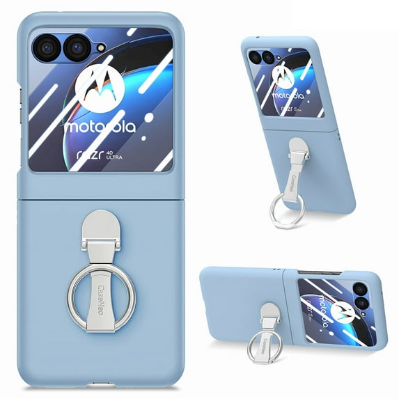 For Motorola Razr 40 Ultra Case with Ring, Heavy Duty Full Body Frosted Hard PC Case, Shockproof Slim Phone Case Women Men Protective Cover for Motorola Razr 40 Ultra, Skyblue