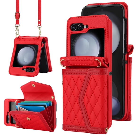 for Motorola Razr 40 Ultra Elegant Case Wallet for Women, 4 Card Holder & Shoulder Strap & Wristlet Flip PU Leather Phone Case with RFID Blocking for Motorola Razr 40 Ultra, Red