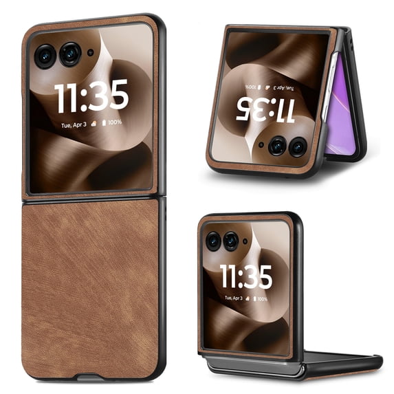 for Motorola Razr 40 Ultra Luxury Case, PU Leather + PC Lightweight Slim Fit Anti-Scratch Classic Shockproof Protective Thin Phone Cover for Motorola Razr 40 Ultra, Brown