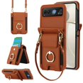 thumbnail image 1 of for Motorola Razr 40 Wallet Case Crossbody, PU Leather Zipper Handbag Purse Flip Cover, Back Card Slots, Adjustable Shoulder Strap, Finger Ring Stand for Motorola Razr 40, Brown, 1 of 8