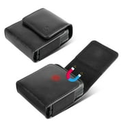 For Motorola Razr 5G / 2019 /40/ 40 Ultra Universal Vertical Leather Pouch Phone Holster Magnetic Closure Holder with Metal Belt Clip Loop Flip Heavy Duty Cover - Black