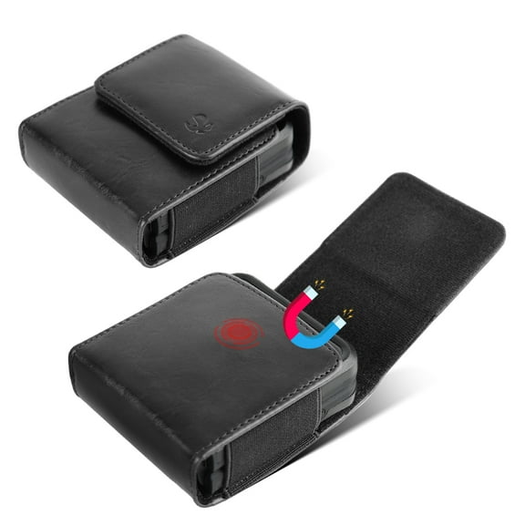 For Motorola Razr 5G / 2019 /40/ 40 Ultra Universal Vertical Leather Pouch Phone Holster Magnetic Closure Holder with Metal Belt Clip Loop Flip Heavy Duty Cover - Black