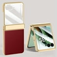 thumbnail image 1 of for Motorola Razr 60 / Motorola Razr 2025 Case, Hinge Protection Luxury PU Leather Electroplated Design Skin Friendly Phone Cover, with Tempered Glass Screen Protector, Red, 1 of 9
