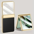 thumbnail image 1 of for Motorola Razr 60 / Motorola Razr 2025 Case, Hinge Protection Luxury PU Leather Electroplated Design Skin Friendly Phone Cover, with Tempered Glass Screen Protector, Black, 1 of 9