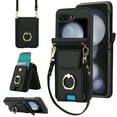 thumbnail image 1 of for Motorola Razr 60/Razr 2025 Case, Retro PU Leather Shockproof Protection Phone Case Wallet Built in Credit Card Slots Flip Cover Finger Ring Stand with Long Strap + Short Strap, Black, 1 of 8