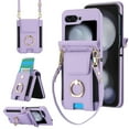 thumbnail image 1 of for Motorola Razr 60/Razr 2025 Case, Retro PU Leather Shockproof Protection Phone Case Wallet Built in Credit Card Slots Flip Cover Finger Ring Stand with Long Strap + Short Strap, Purple, 1 of 8